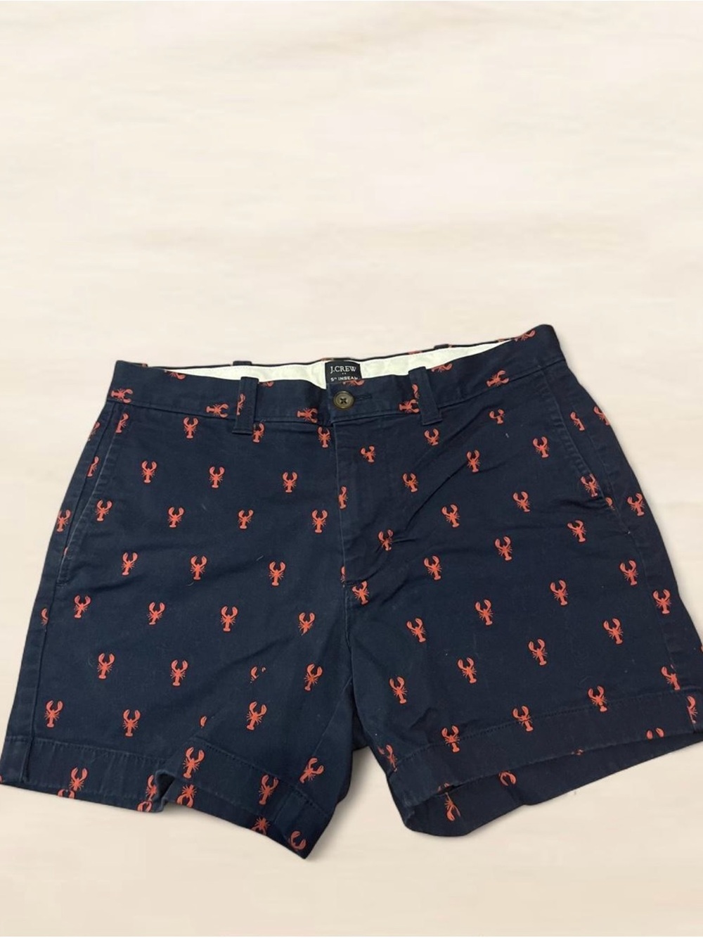 J. Crew Navy Shorts with Red Lobster Embroidery Size 30, 5” inseam